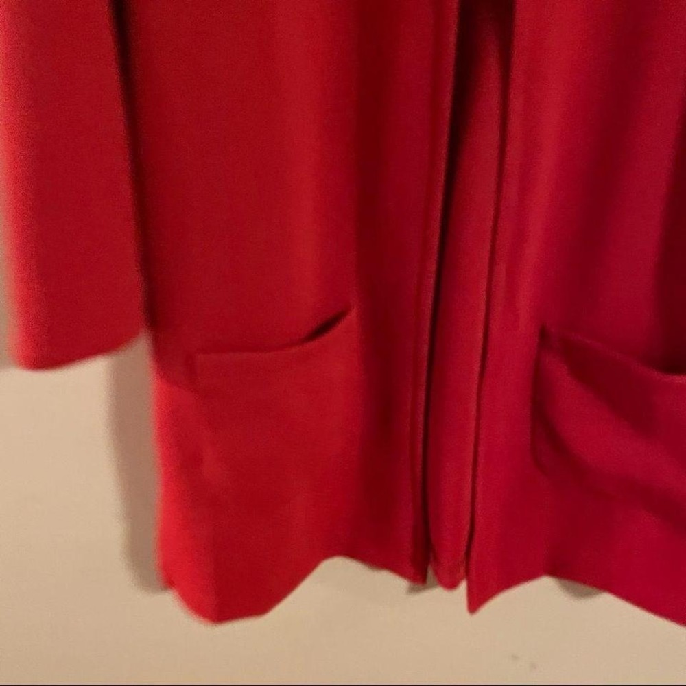 Courtenay Red Open Front 3/4 Sleeve Pockets Textured Blazer Jacket - Picture 7 of 8